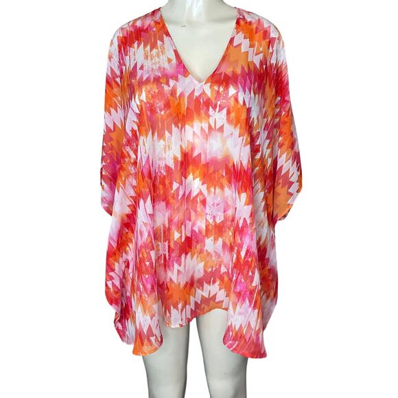Show Me Your Mumu Peta Tunic Sheer Hot Magma Orange Pink White Size Small - Picture 1 of 9
